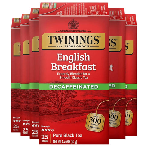 Twinings Decaffeinated English Breakfast Black Tea Individually Wrapped Bags, 25 Count (Pack
