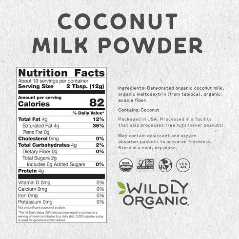 8 Oz 97% Wildly Organic Coconut Milk Powder Bag - Organic, Dairy-Free, Dry Milk Powder, Unsweetened, Dehydrated