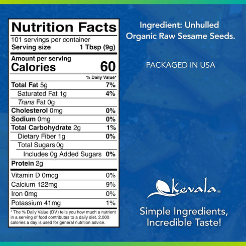 2 lb, 32 oz Kevala Raw Sesame Seeds Unhulled - Crunchy Seasoning with a Nutty Flavor for Healthy Snacks and Noodles