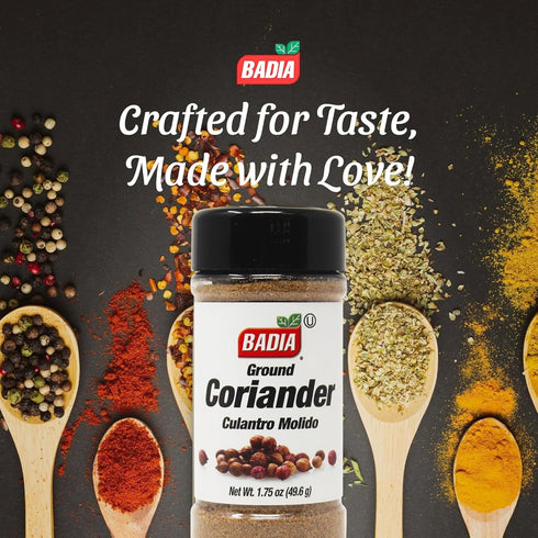 1.75 oz Badia Ground Coriander, Premium Culantro Spice, Bright, Citrusy & Slightly Peppery Flavor