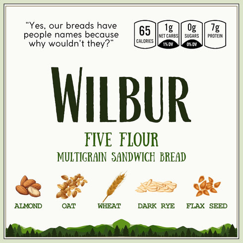 Wilbur 1g 7g (2 Pack (16 oz), Dr. B's Five Flour Multigrain Bread | Net Carbs & Protein | Low Calorie, Vegan, Sugar