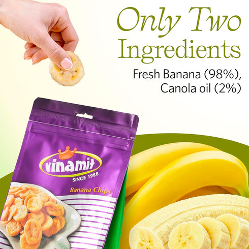 8.8 oz Vinamit Dried Banana Chips, Resealable Bag | Banana Chips Unsweetened, Non-GMO, Gluten-Free, No Added Sugar & No