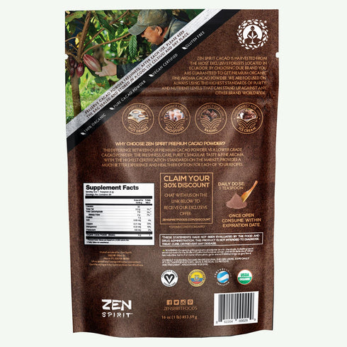 1 (1 LB)) Cacao Powder Organic - Pound - Unsweetened Premium Grade Superfood (Raw) - USDA & Vegan Certified - Perfect