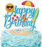 LINGBOOM Summer Beach Happy Birthday Cake Topper - Blue Glitter, 10.7*15 cm/4.2*5.9 inches for Birthday Occasion