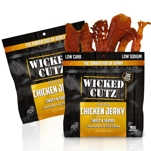 Wicked Cutz Sweet & Savory Chicken Jerky, 30g Protein Per Bag, Tender