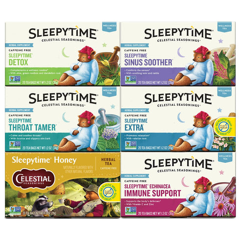 Celestial Seasonings Wellness Tea Sleepytime Variety Pack, Detox, Sinus Soother, Throat Tamer,