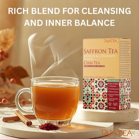 20 Taja Saffron Tea - Saffron & Cinnamon Fusion Chai, Balanced Wellness Blend for Mindful Comfort, Mood Boost