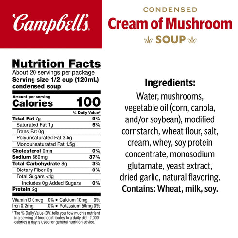 10.5 oz (8 Pack) Campbell's Condensed Cream of Mushroom Soup, Can