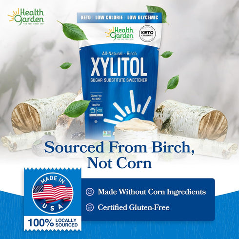 40 oz 100% 1:1 Health Garden Birch Xylitol Sweetener, Bag Birch-Derived Xylitol Sugar Substitute for Baking & Coffee