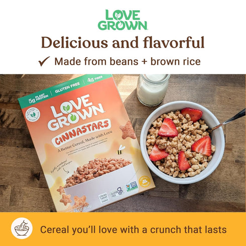 6g 2 Pack, 7.5oz Love Grown Gluten-Free Bean Stars Cereal - Plant-Based, Vegan, Non-GMO Certified - Added Sugar, High