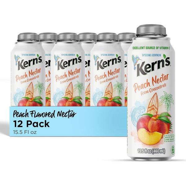 Kerns Peach Nectar Lata Botella - Made with Fresh Fruit Puree &