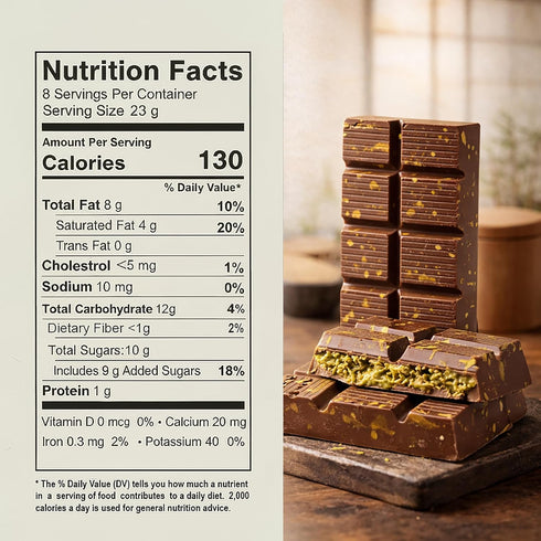 6.5oz Dubai Chocolate Pistachio Bar - Handmade Kunafa Baklava-Inspired Dessert with European Milk Chocolate