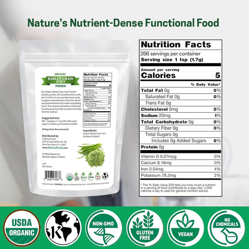 1 lb Z Natural Foods Organic Barley Grass Juice Powder - Made in USA, USDA Organic Nutrient-Dense Green Drink Mix