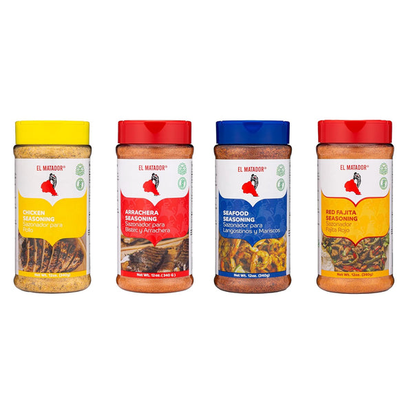 El Matador Complete Dry Rub Collection Arrachera, Chicken, Seafood & Red Fajita Seasonings (4-Pack)
