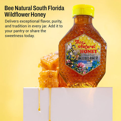 (16 Bee Natural South Florida Wildflower Honey - Natural, Pure, Unfiltered and Uncooked Honey | Kosher Certified |
