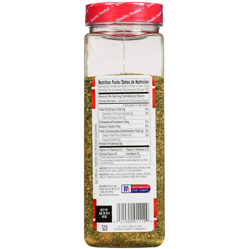 Lawry's Salt Free All Purpose Recipe Blend Seasoning, 13 oz - One 13 Ounce Container of Salt Free All Purpose Seasoning Blend, Versatile Spices for Seasoning Protein, Vegetables and More