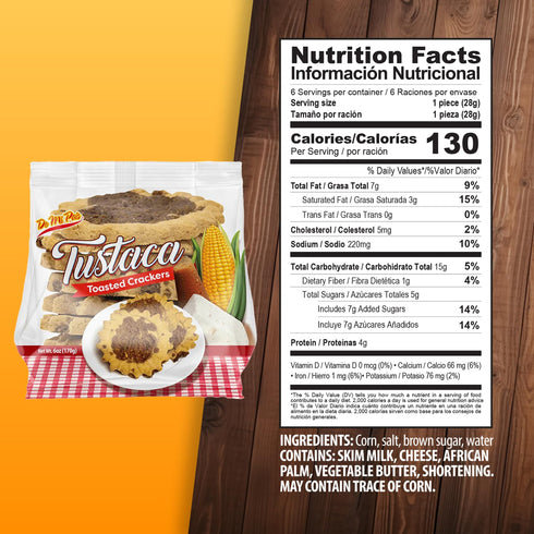 6 Oz 3-Pack De Mi Pais Tustaca Toasted Crackers Sweet and Savory Corn Crackers Made with Brown Sugar, Cheese, and Skim