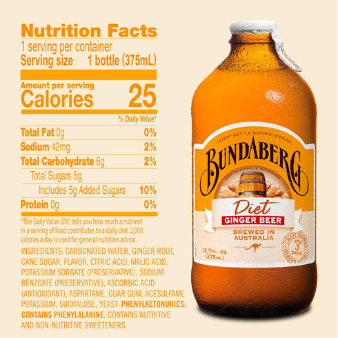 12.7 Oz (Pack 4) Bundaberg Diet Ginger Beer Soda, Fl Bottles