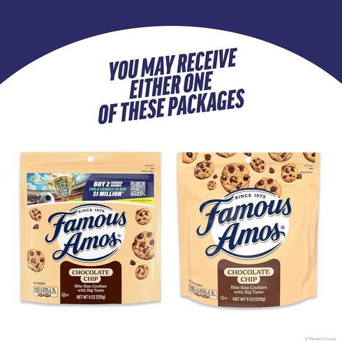 9 oz Famous Amos Classic Chocolate Chip Cookies, Bite-Size Cookies, Great for Sharing, Resealable Bag