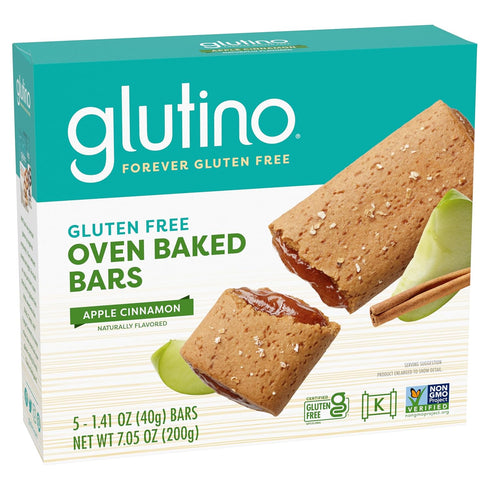Glutino Gluten Free Oven Baked Bar, Apple Cinnamon, Naturally Flavored, 5 ct