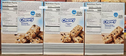 Generic 8.4oz 240g Millville Chewy S'Mores, Chocolate Chip, Peanut Butter Chocolate Chip Granola Bars (Three Boxes)