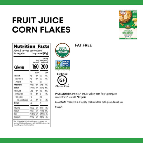 10.6 Oz (Pack 6) Nature's Path Organic Gluten Free Cereal, Fruit Juice Corn Flakes, Box