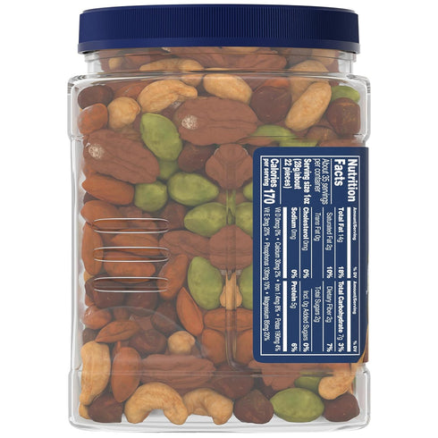 34.5 oz PLANTERS Unsalted Premium Nuts Resealable Container- Contains Roasted California Pistachios, Cashews, Almonds