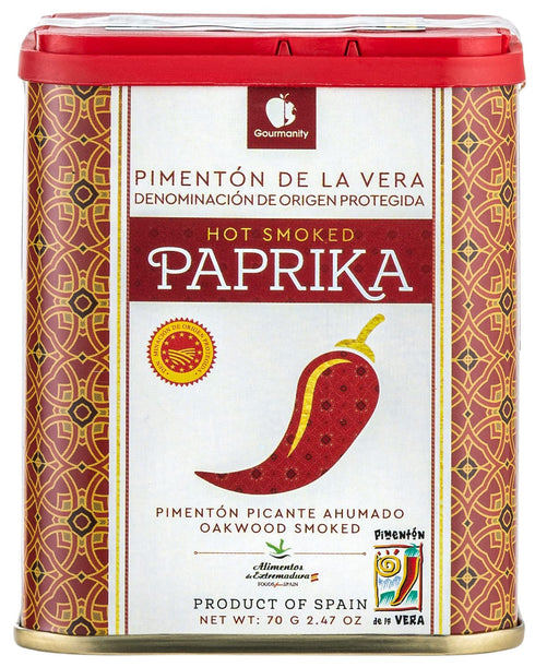 Gourmanity Spanish Hot Paprika Powder Tin, Premium Oak Wood Smoked Seasoning, 2.5 oz