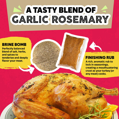 Pack 1 20 lbs EZ Bombs Garlic Rosemary Brine Bomb Seasoning with Finishing Rub, of All-in-One Turkey Brine Kit