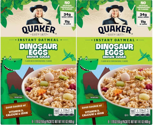Quaker Dinosaur Eggs! Brown Sugar Instant Oatmeal, 8 Servings, 14.1 oz Box