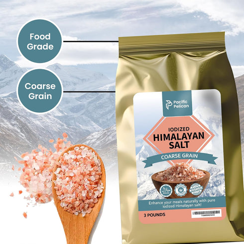 3 100% (Pack 1) Pacific Pelican Premium Iodized Himalayan Pink Salt | Coarse Grain, Unrefined, Pure Rock Salt | Pounds