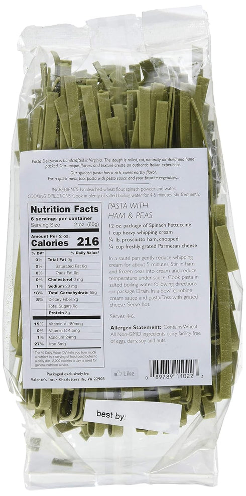 Pasta Deliziosa! 12 Handcrafted Pasta, Spinach Fettuccine, Ounce