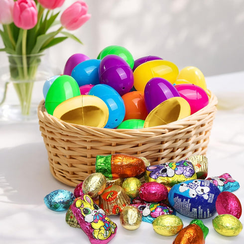 Pack 52 Easter Candy with Fillable Plastic Eggs Bundle - Bulk Of Plastic Eggs With Assorted Chocolate Candy for Filling