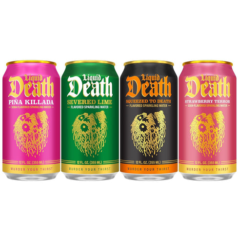 4 12 Oz (Pack 12) Liquid Death Soda-Flavored Sparkling Water - Modern Variety, Less Sugar*, Huge Flavor, No Caffeine