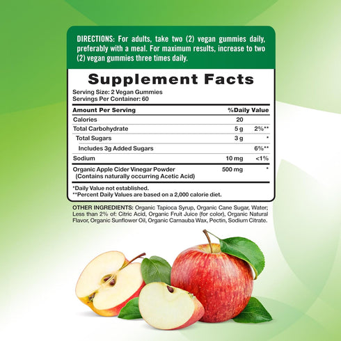 Gummies 120 Count Nature's Truth Organic Apple Cider Vinegar | | Vegan, Gluten Free & Non-GMO Supplement | USDA Organic