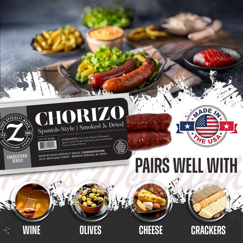 (8oz) Zicks Specialty Meats Spanish Chorizo Sausage | Healthy & Organic Spanish Chorizo | Premium Naturally Cured