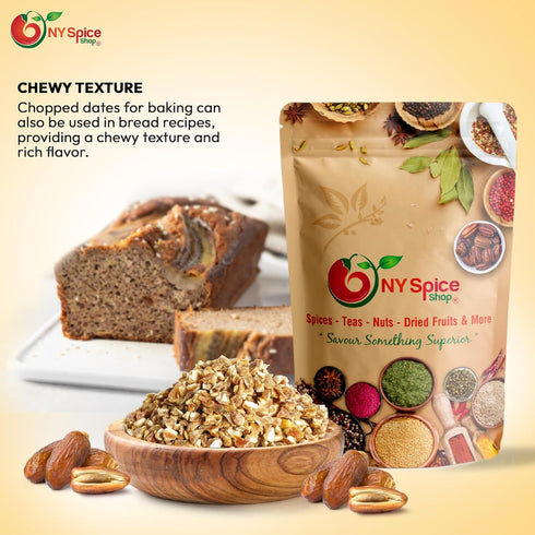 8 100% NY Spice Shop Chopped Dates for Baking - Ounce Natural Dried Dates - Fresh Dry Dates - Healthy Chopped Dates