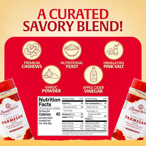 16oz Panacheeza Plant-Based Grated Parmesan Cheese Dairy-Free Vegan Cheese with Cashews, Nutritional Yeast, Garlic