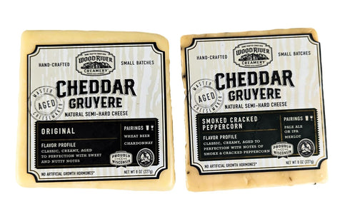 Generic Cheddar and Gruyere Original and Smoked Cracked Peppercorn Cheese Blend, Gourmet Artisan