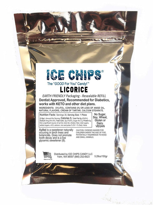 ICE CHIPS Xylitol Candy, Large 5.28 oz Resealable Pouch, Low Carb & Gluten Free (Licorice)