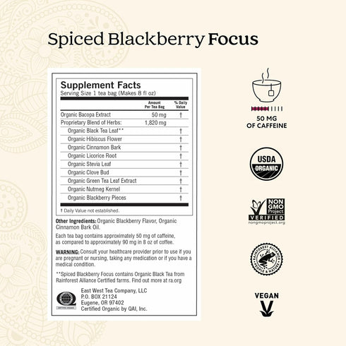 16 Pack (4 Packs) Yogi Tea Spiced Blackberry Focus - Bags per - Organic Blackberry Tea for Focus with Caffeine