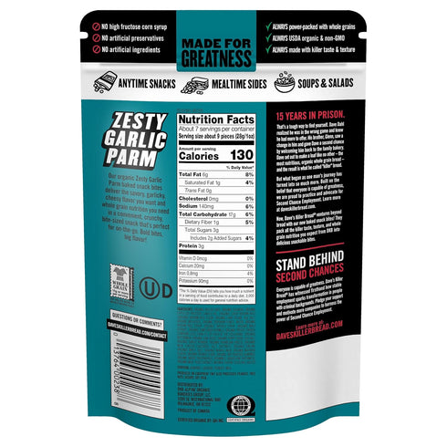 7.2 OZ (Pack 3) Dave's Killer Bread ZESTY GARLIC PARM SNACK BITES, with Branded Sticker