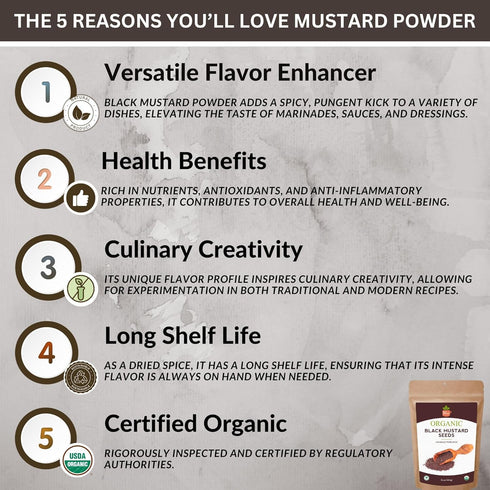 4 oz Organic Black Mustard Powder Fine Ground Spice for Bold Flavor Ideal for Cooking, Pickling & Marinades USDA