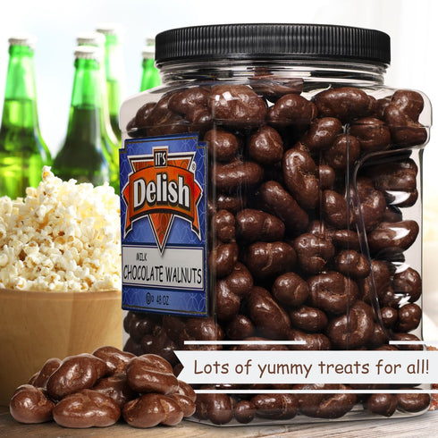 48 Oz Milk Chocolate Covered Walnuts by It's Delish, Jumbo Container | Milk Chocolate Covered Walnut Candy Nuts Bulk