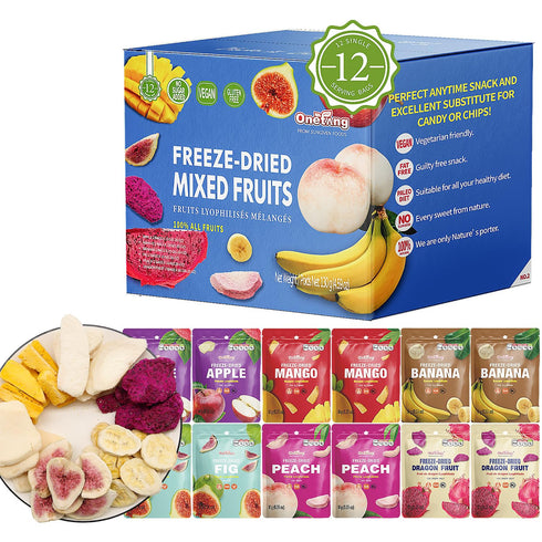 ONETANG Freeze-Dried Mixed Fruit, 12 Pack Single-Serve Pack, Non GMO, Kosher, No