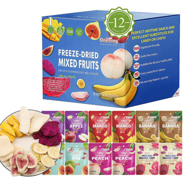 ONETANG Freeze-Dried Mixed Fruit, 12 Pack Single-Serve Pack, Non GMO, Kosher, No