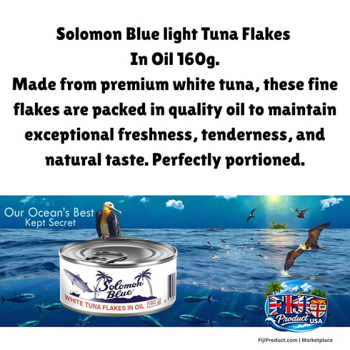 FIJIAN MADE (2 Pack 160g) Solomon Blue - White Tuna Flakes in Vegetable Oil x Natural Taste Tuna, The convenience