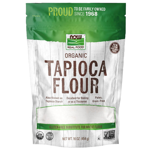 NOW Foods, Organic Tapioca Flour, Gluten-Free and Non-GMO Flour Replacement, 16-Ounce (Packaging