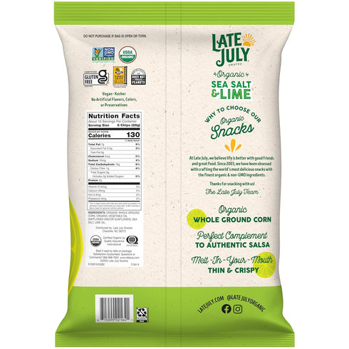 10.1 Oz Late July Sea Salt & Lime Organic Tortilla Chips, Bag