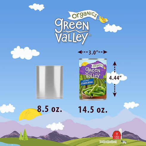14.5 oz (Pack 4) Green Valley Organics Cut Green Beans | Certified Organic | Deliciously Mild Subtly Sweet Flavor